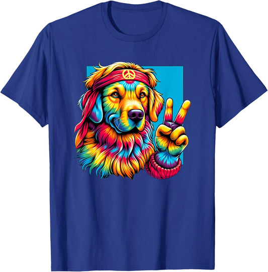 Peace Sign Tie Dye Golden Retriever dog Women Kids T-Shirt - T-Shirt | Royal