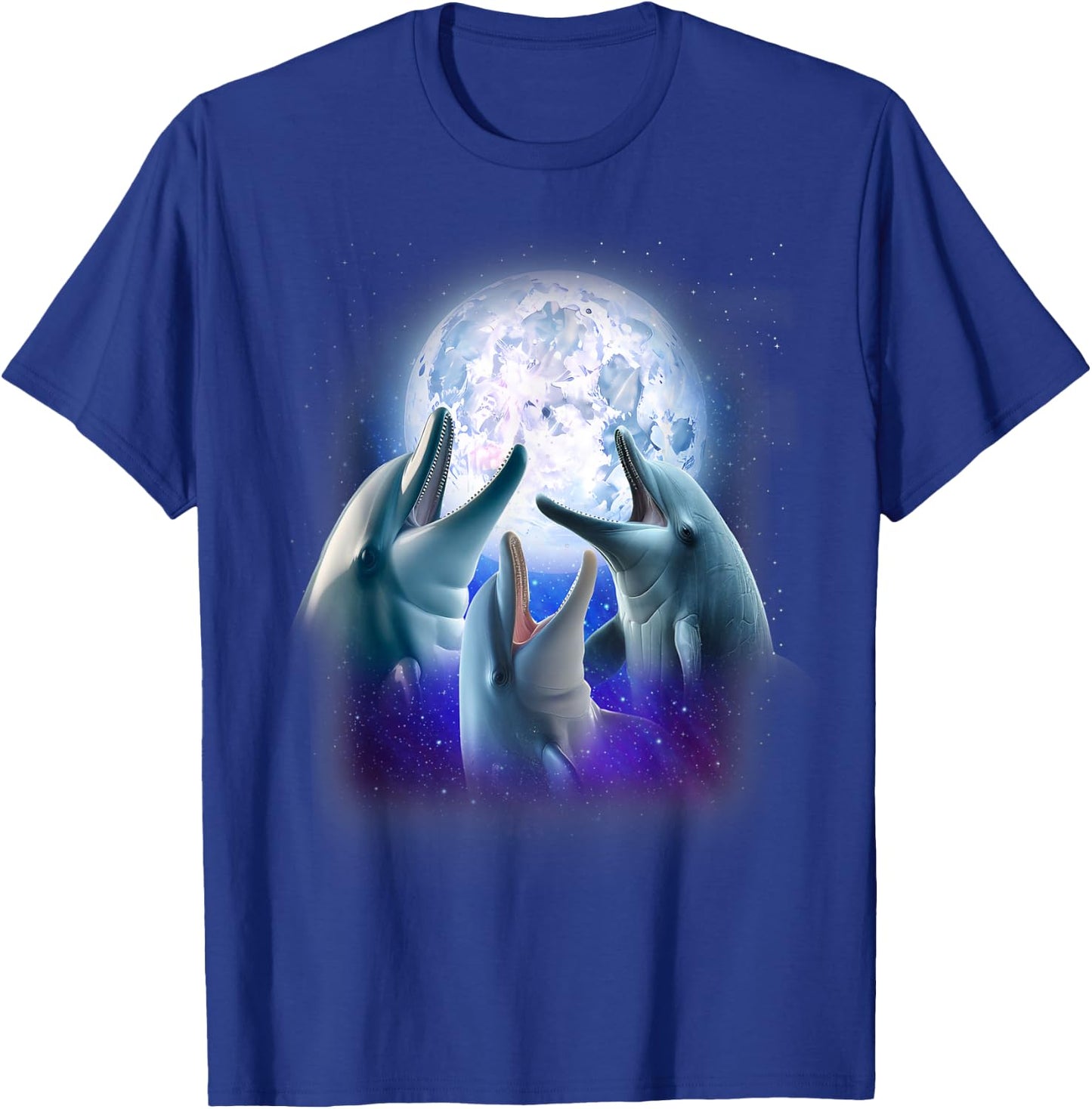 3 Dolphins Howling At The Moon Funny Dolphin Lover Aquarist T-Shirt - T-Shirt | Royal