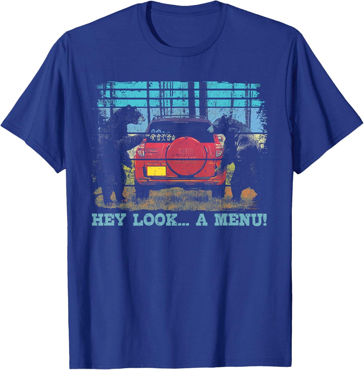 Hey Look A Menu Funny Bear Camping Retro Vintage Camper Car T-Shirt - T-Shirt | Royal