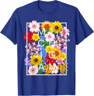 Flowers of Michigan Word Art - Michigander Pride T-Shirt - T-Shirt | Royal