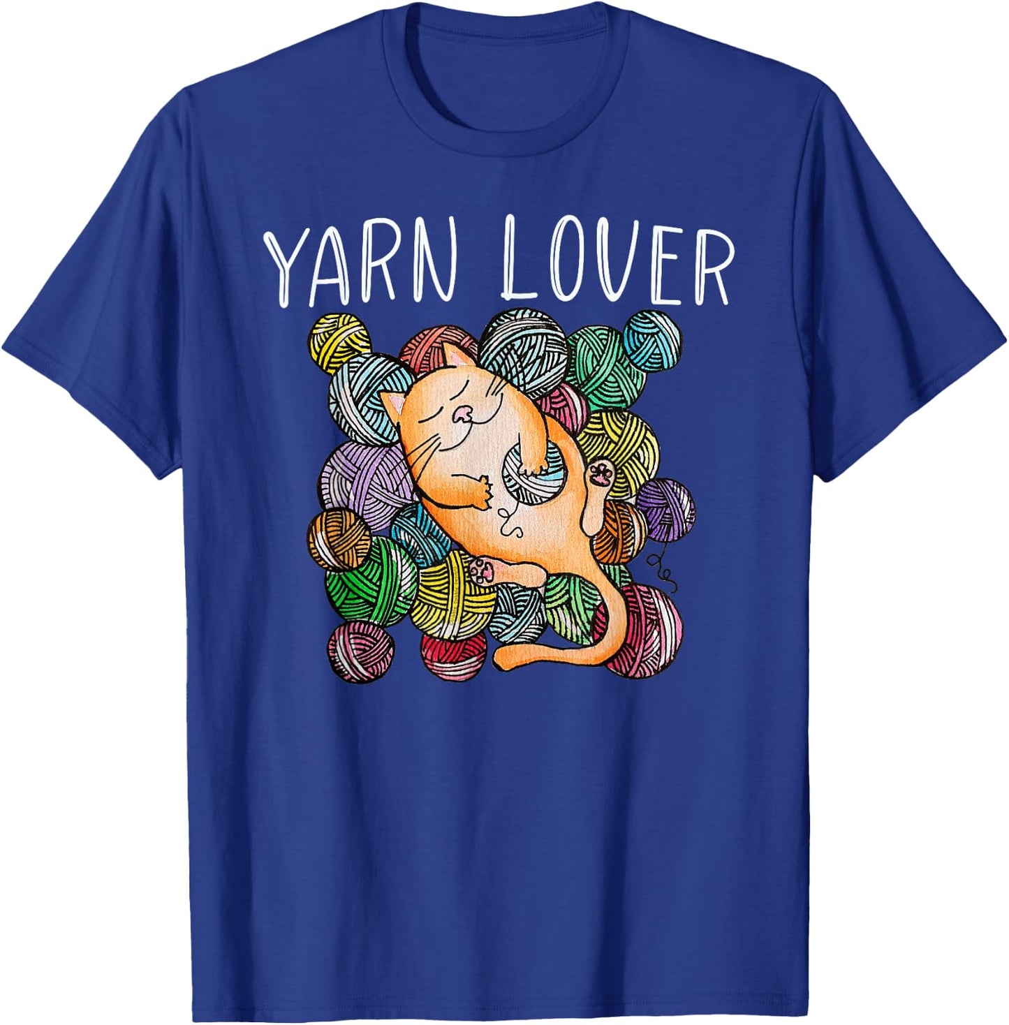 Adorable Knitting and Crochet Happy Cat Yarn Lovers T-Shirt - T-Shirt | Royal