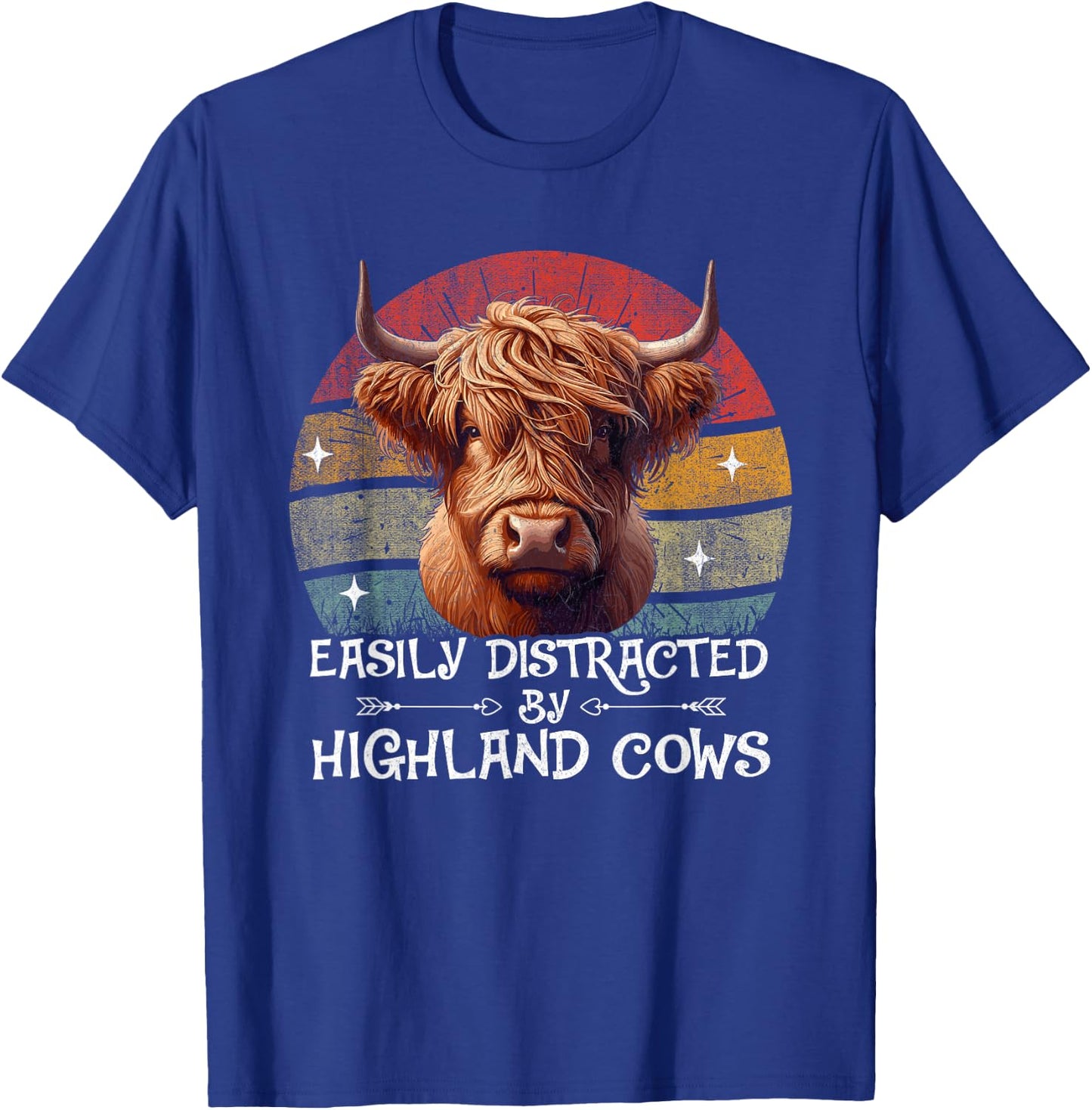 Retro Vintage Farmer | Easily Distracted By Highland Cows T-Shirt - T-Shirt | Royal