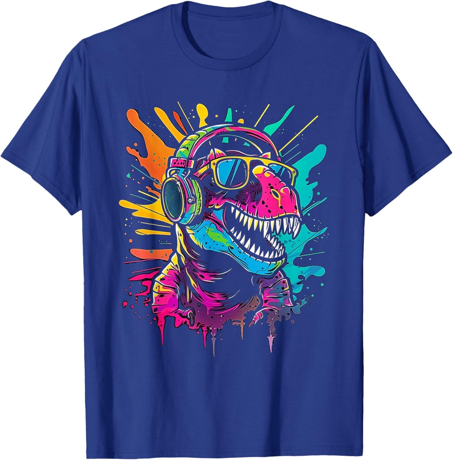 colored dinosaur DJ With Headphones and Sunglasses dino T-Shirt - T-Shirt | Royal