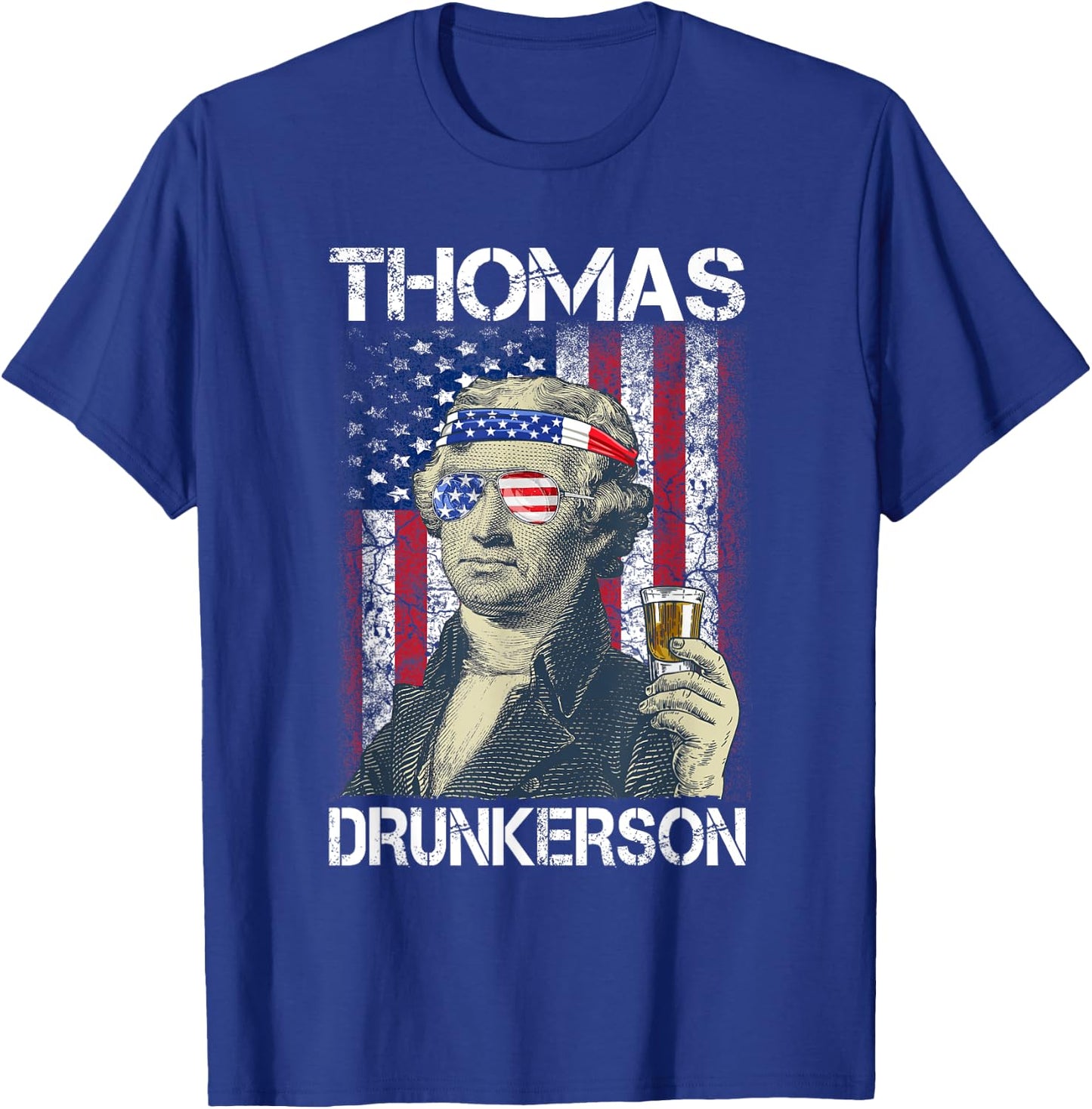Thomas Drunkerson 4th July Thomas Jefferson Drinking Retro T-Shirt - T-Shirt | Royal