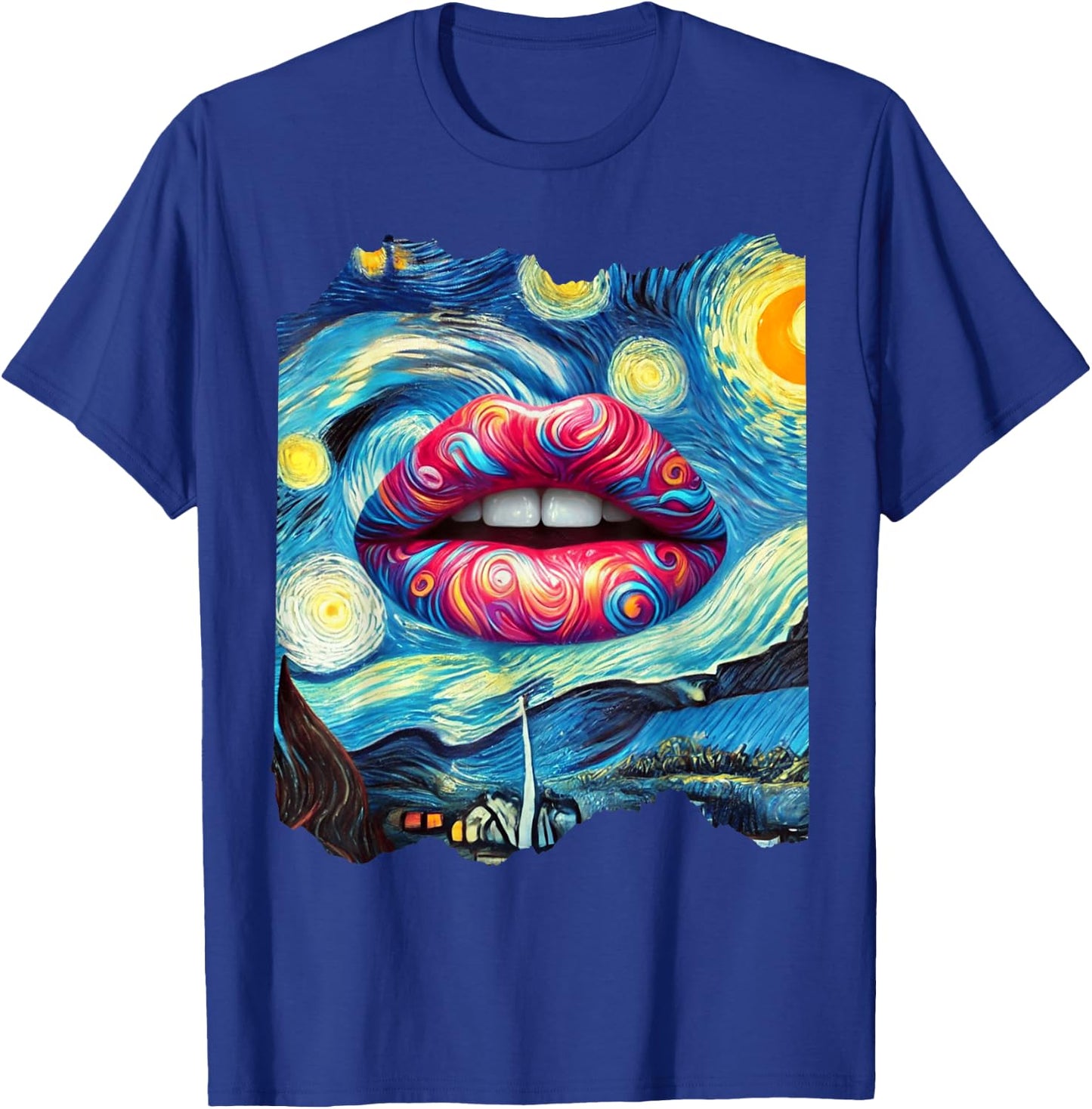 Lips Fashion Van Gogh Art Painting Star Sky Night Lips T-Shirt - T-Shirt | Royal