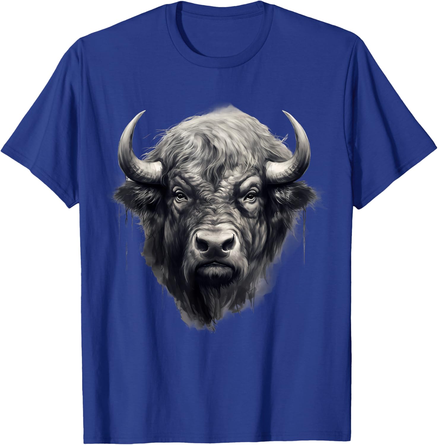 Buffalo Drawing Bison Portrait Nature Artwork Animal Print T-Shirt - T-Shirt | Royal