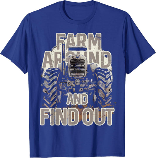Farm Around and Find Out Funny Farming Tractor T-Shirt - T-Shirt | Royal