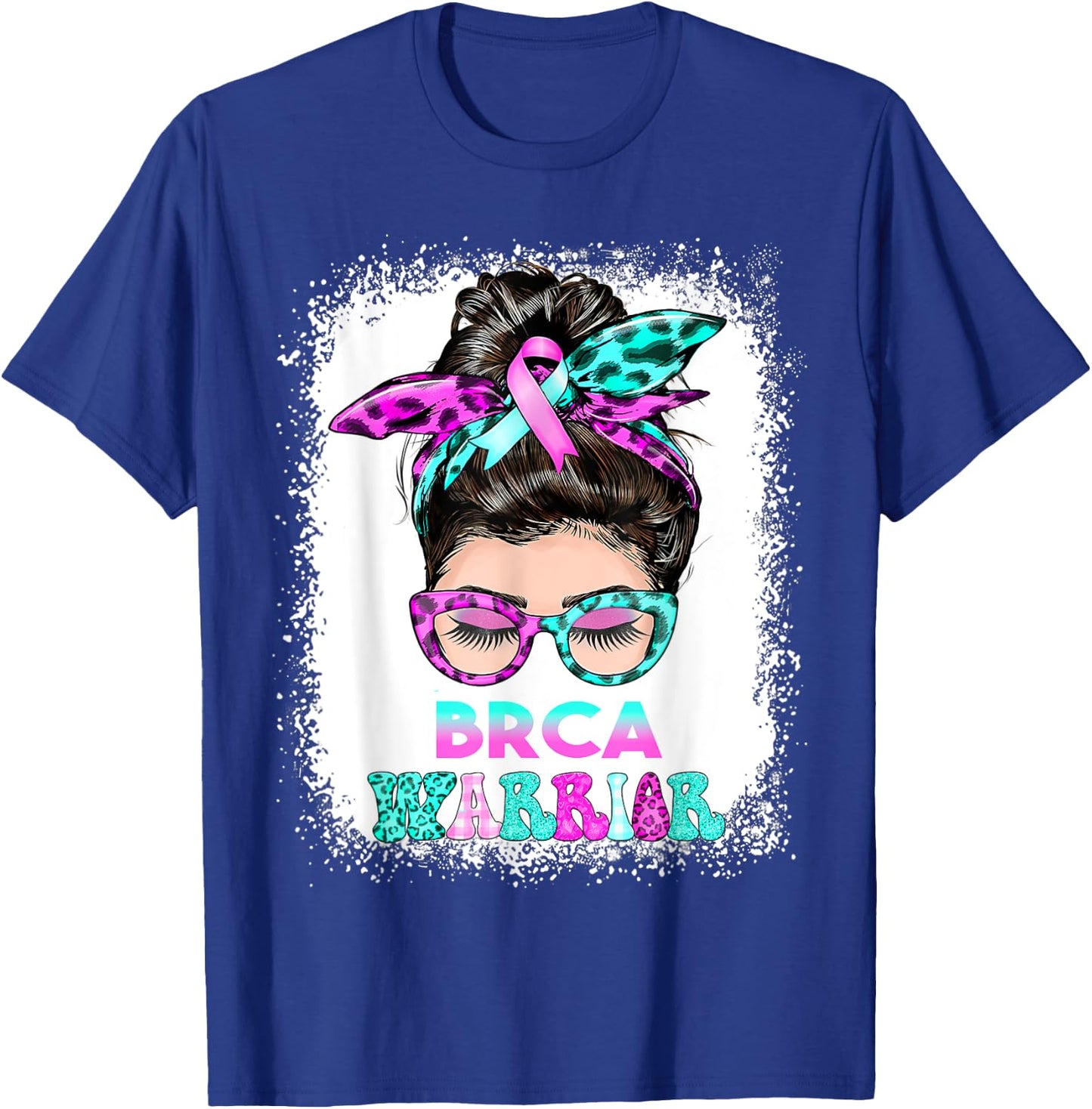 BRCA Warrior, pink-teal Messy Bun Breast Cancer Awareness T-Shirt - T-Shirt | Royal