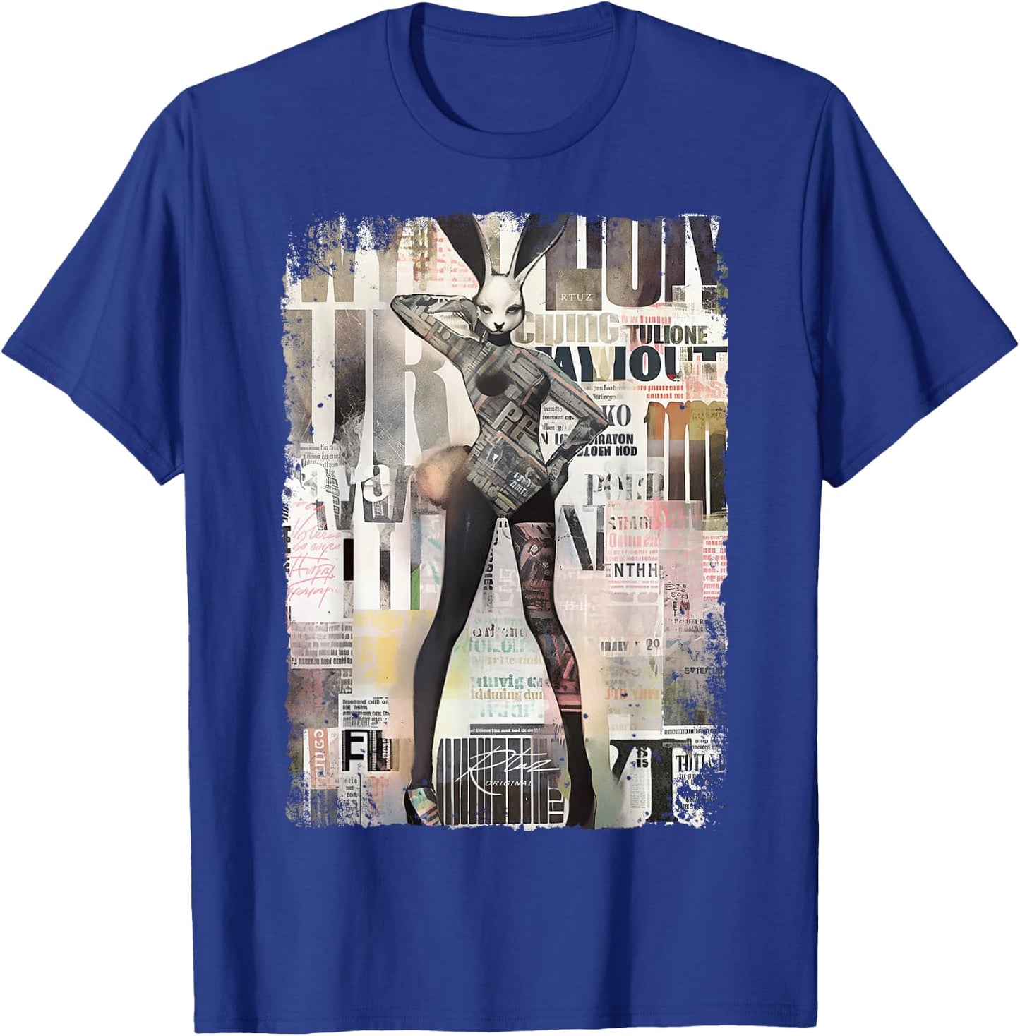 Magazine Cover Vintage Girl Bunny Collage Sexy Model Pin-Up T-Shirt - T-Shirt | Royal