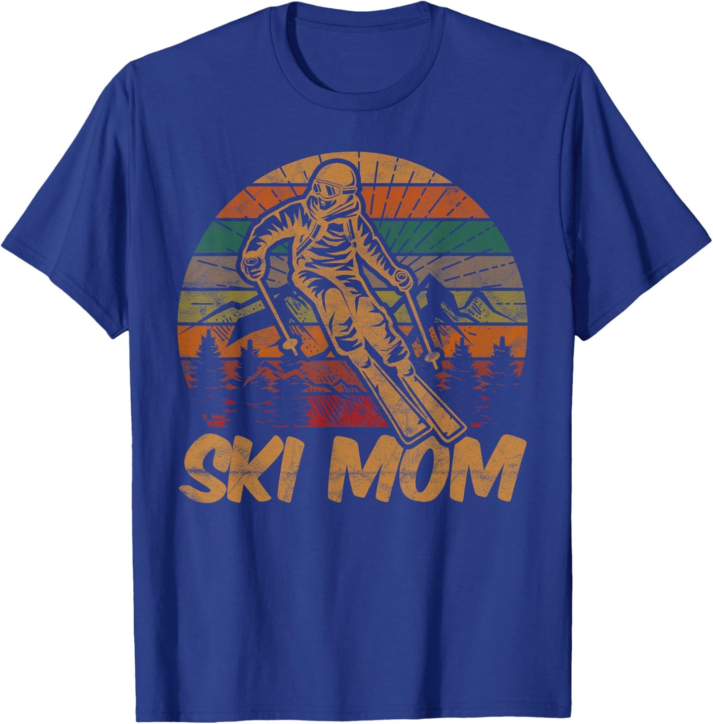 Retro Ski Mom Sunset Gift Mother Skier Fan Skiing Mama T-Shirt - T-Shirt | Royal
