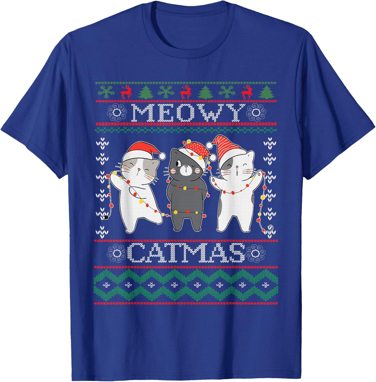 Funny Christmas Cat Matching Family Pajamas Meowy Catmas T-Shirt - T-Shirt | Royal