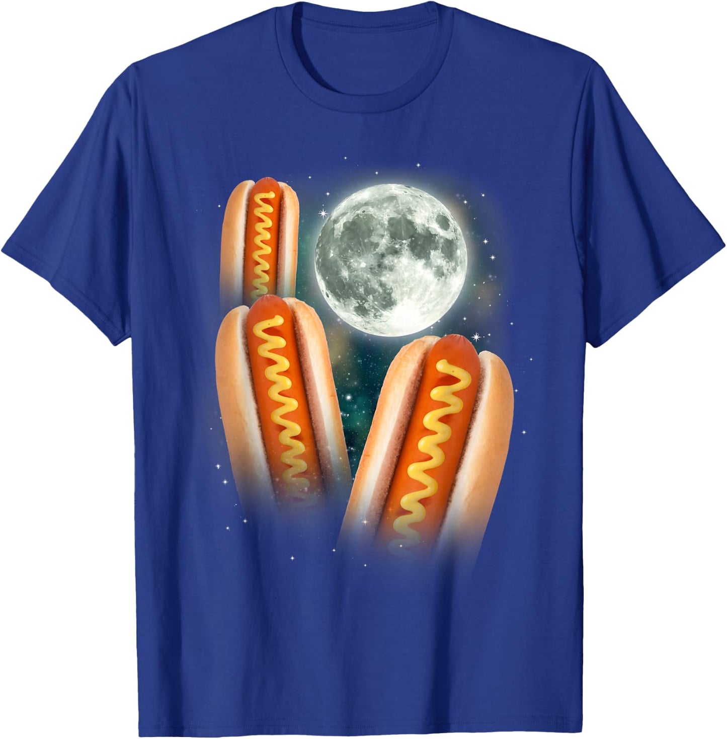 Three Glizzy Moon | Funny 3 Howling Hotdogs Cursed Meme T-Shirt - T-Shirt | Royal