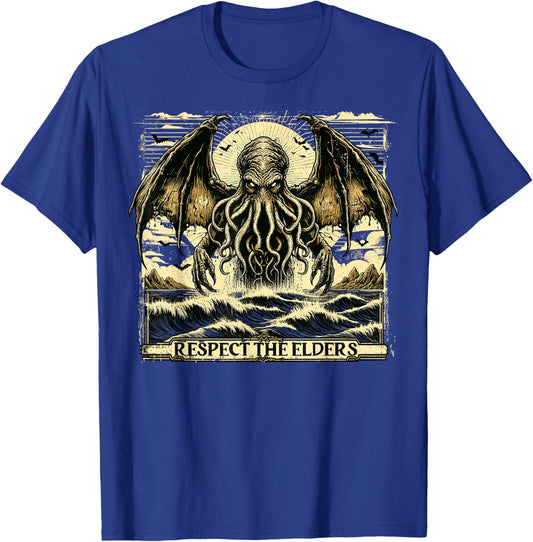 Cthulhu Respect The Elders, Vintage Cosmic Horror T-Shirt - T-Shirt | Royal
