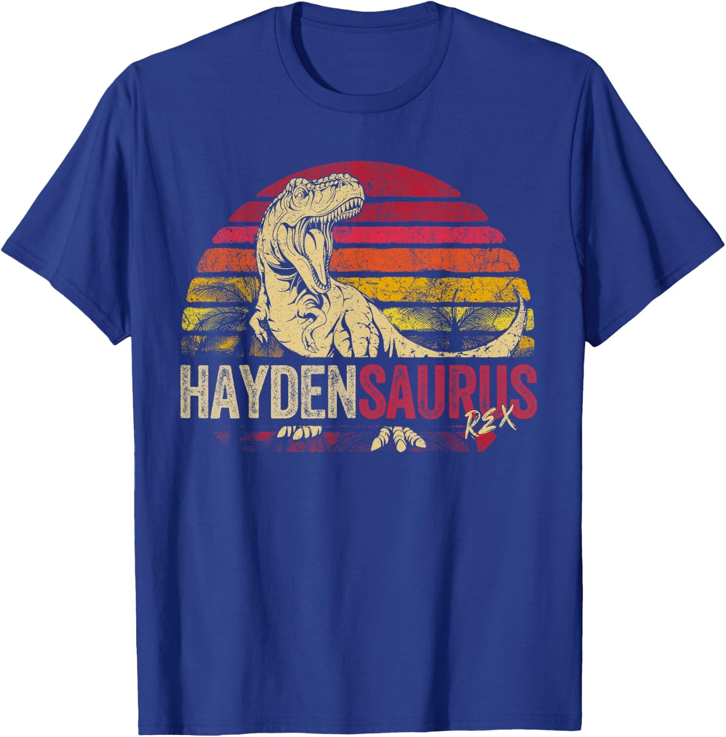 Hayden Saurus Funny Personalized Dinosaur T Rex Boys Name T-Shirt - T-Shirt | Royal