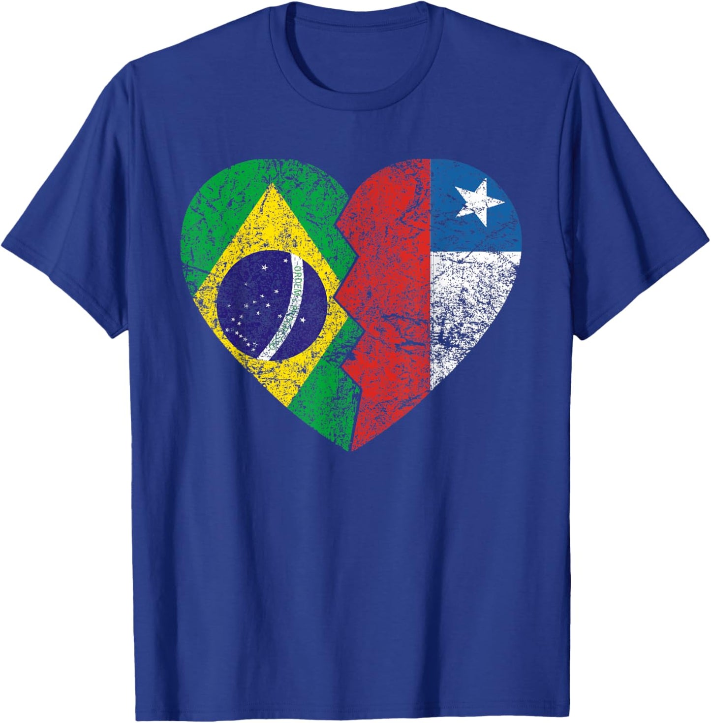 Chilean Brazilian Flags Heart | Brazil Chile Roots Vintage T-Shirt - T-Shirt | Royal