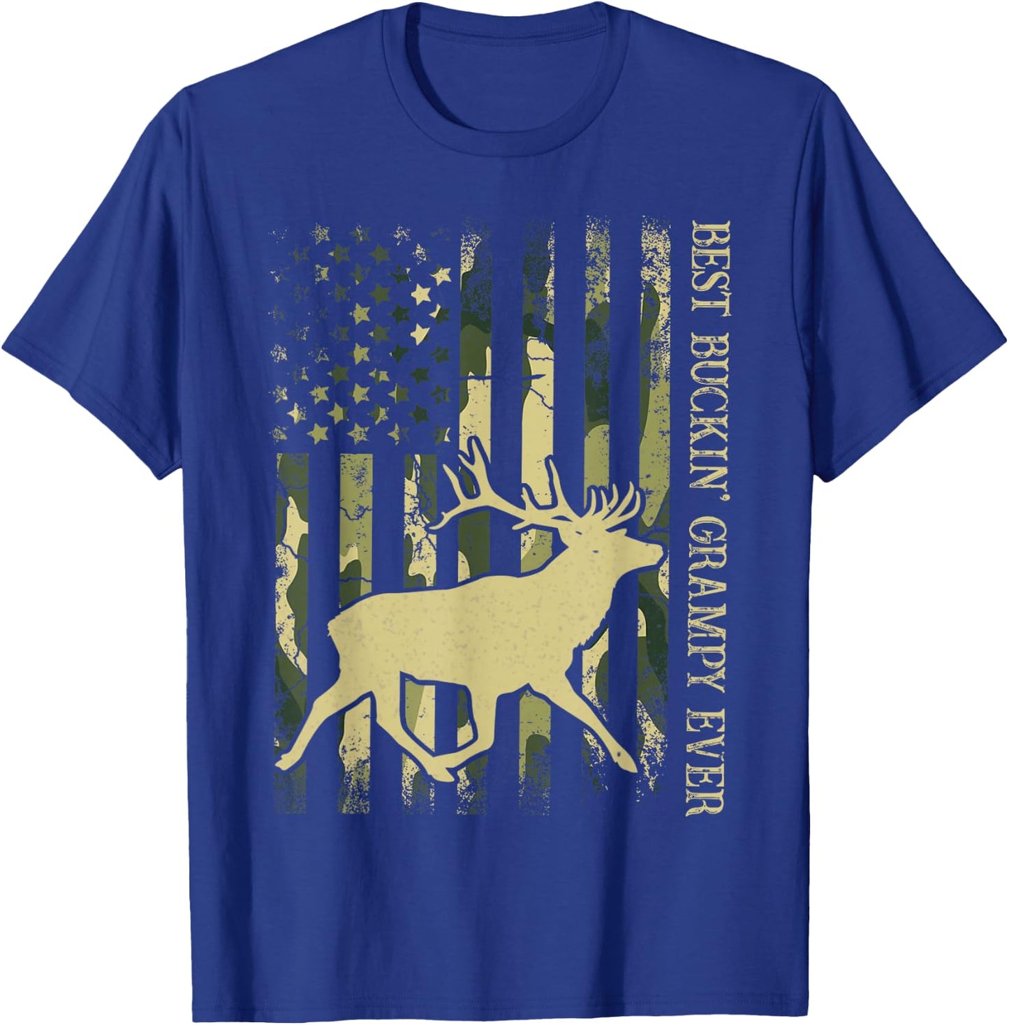 Best Buckin' Grampy Ever Camo American Flag Deer Hunting T-Shirt - T-Shirt | Royal