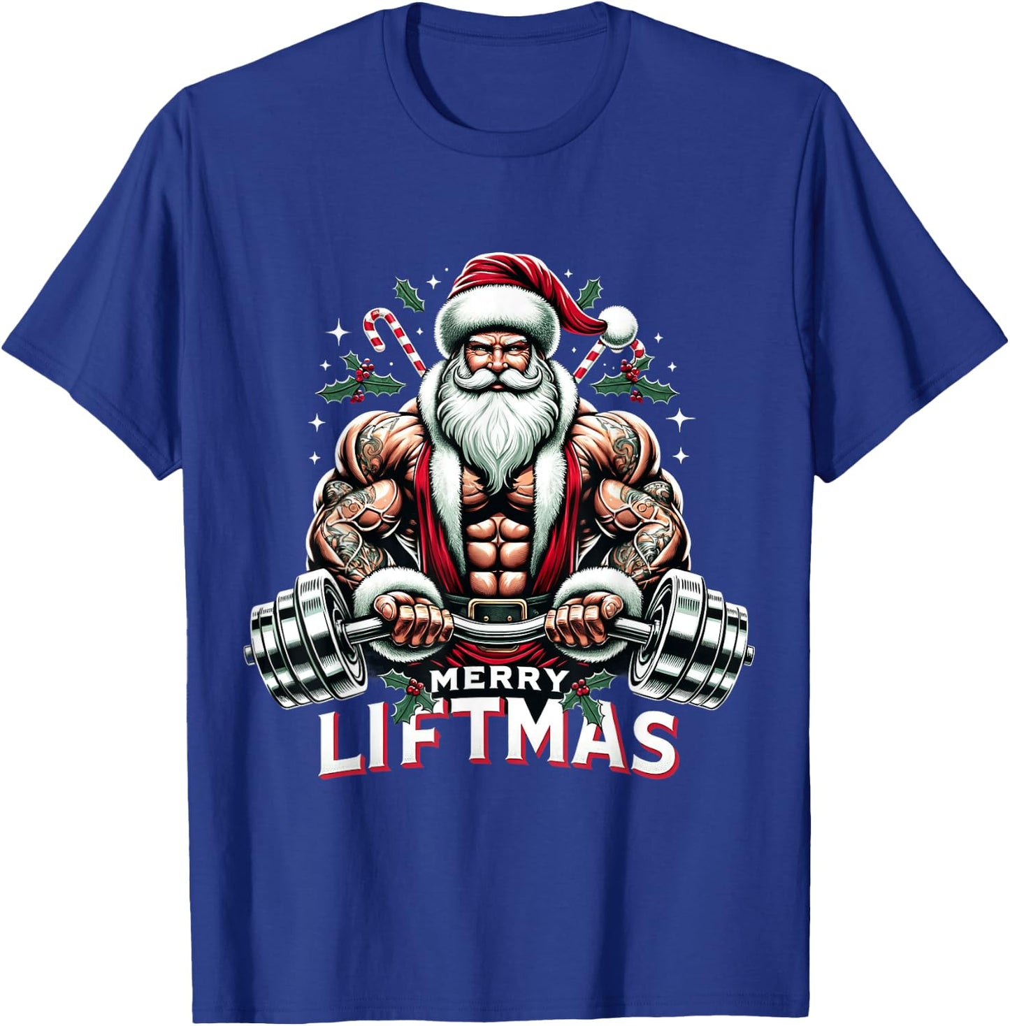 Muscle Santa Bodybuilder Merry Liftmas Gym Christmas Workout T-Shirt - T-Shirt | Royal