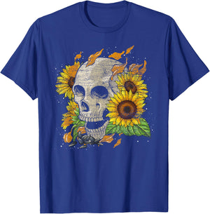 Florist Hippie Yellow Flower Nature Skull Sunflower T-Shirt - T-Shirt | Royal