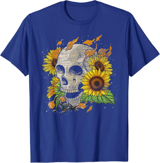 Florist Hippie Yellow Flower Nature Skull Sunflower T-Shirt - T-Shirt | Royal