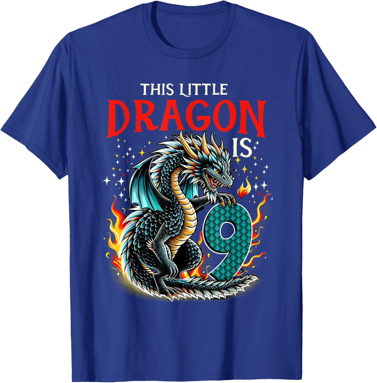Turning 9 Year Old Birthday Boy Dragon 9th Bday Girl T-Shirt - T-Shirt | Royal