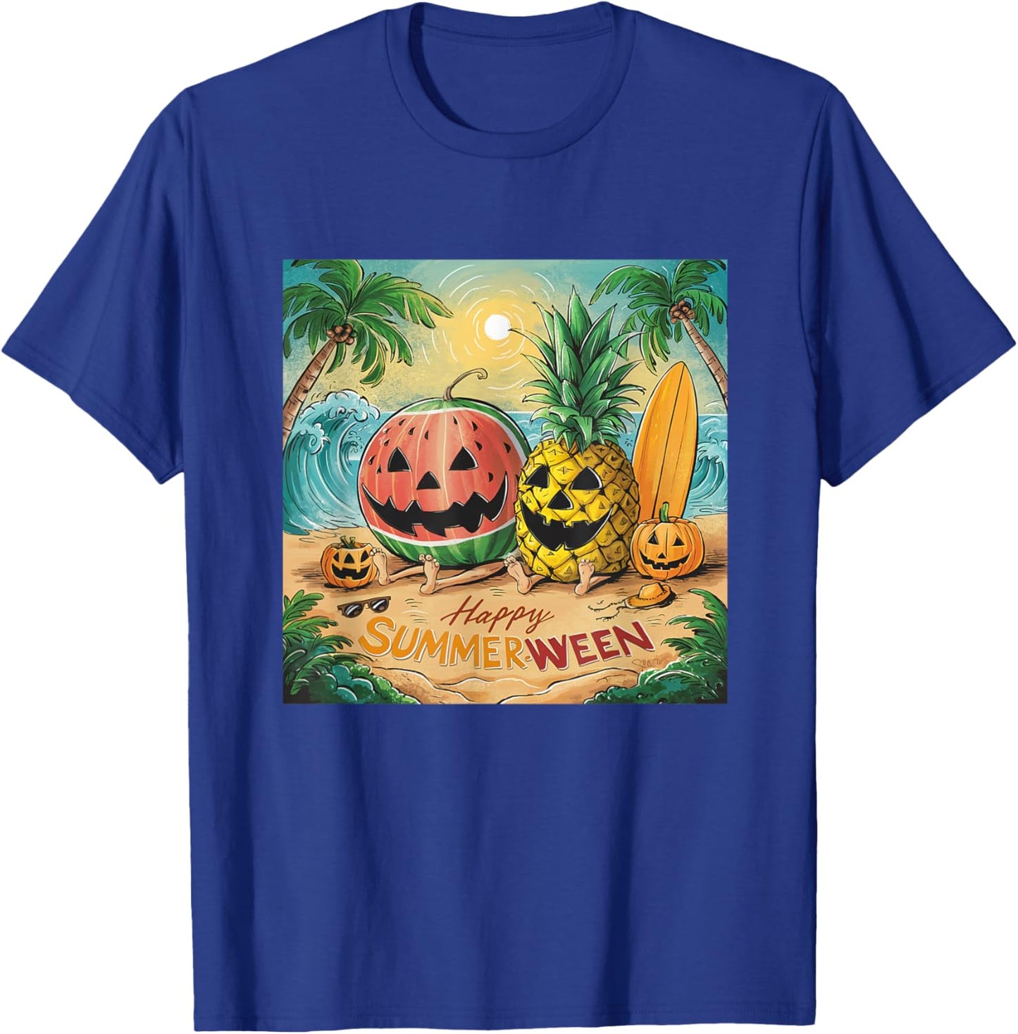 Happy Summerween Watermelon Pineapple Beach Vibes Halloween Women Kids T-Shirt - T-Shirt | Royal