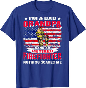 I'm Dad Grandpa And Retired Firefighter Nothing Scares Me T-Shirt - T-Shirt | Royal