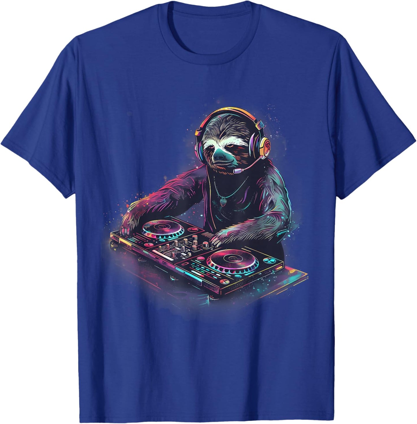 Sloth Music DJ EDM Turntable DJ Sloth Artwork House Music T-Shirt - T-Shirt | Royal