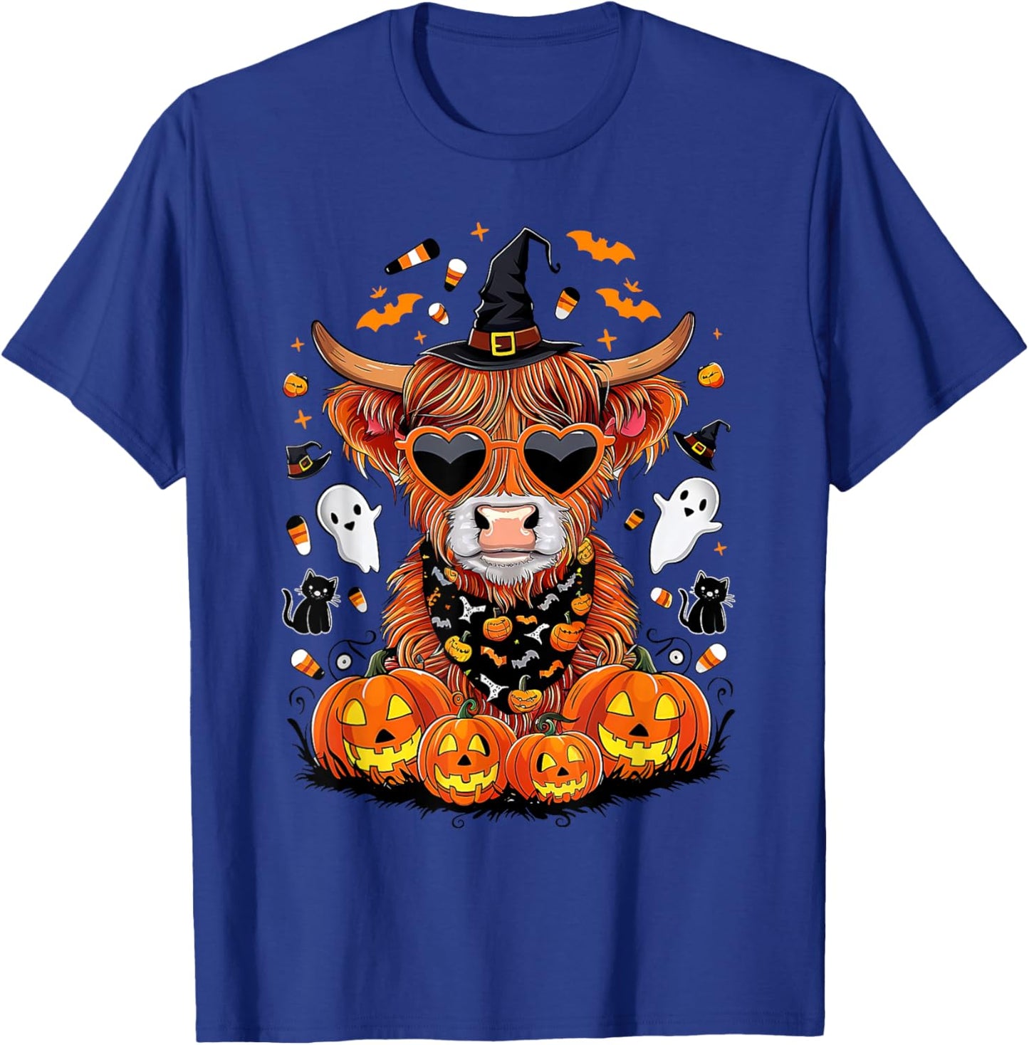 Halloween Highland Cow Farm Western Ghost Cow Witchy Pumpkin T-Shirt - T-Shirt | Royal