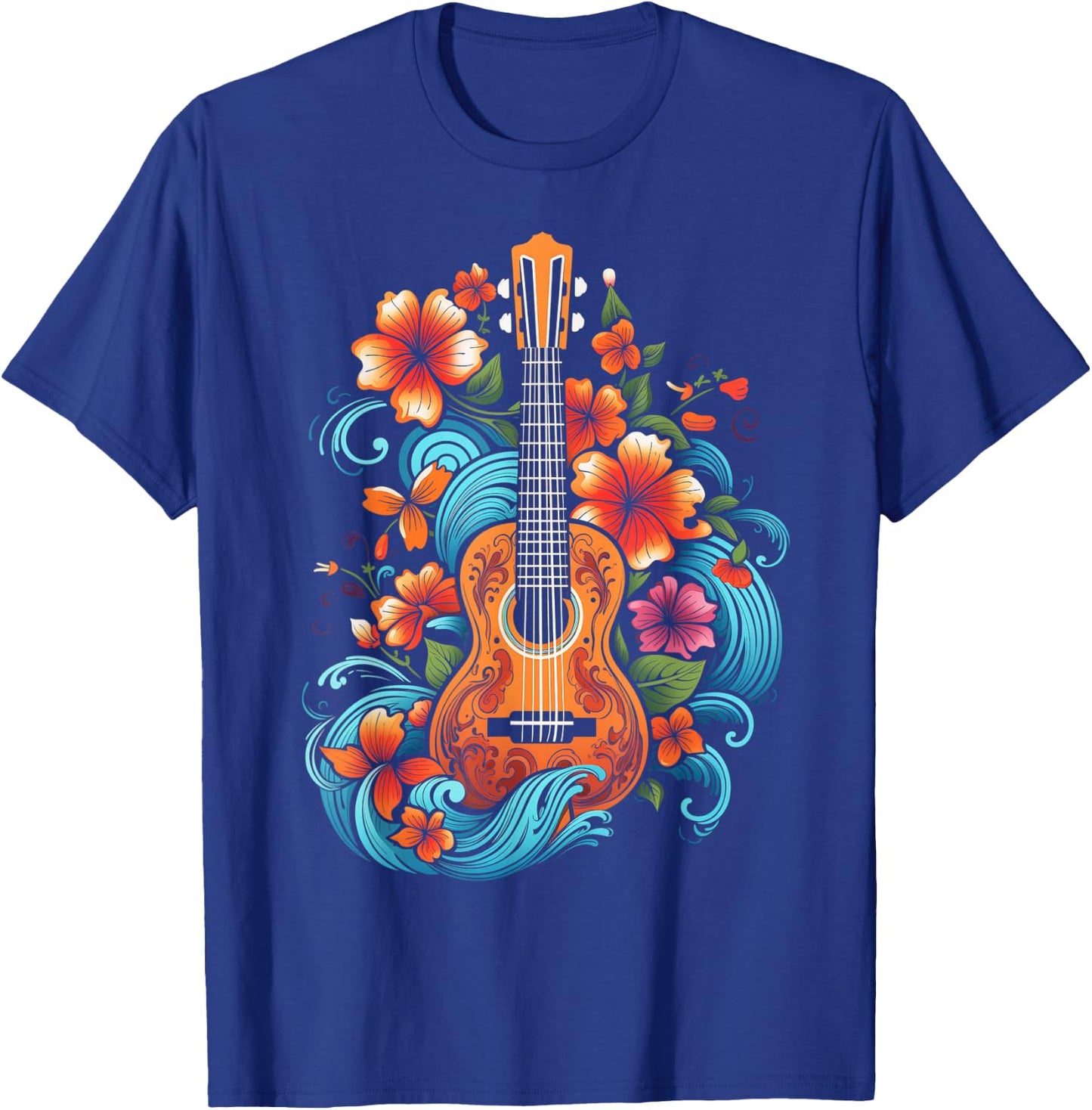 Ukulele Hawaii Hibiscus Flowers Guitar Hawaii Surfer Ukulele T-Shirt - T-Shirt | Royal