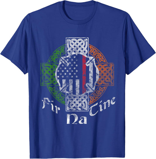 Irish Firefighter Thin Red Line Fir Na Tine Celtic Cross T-Shirt - T-Shirt | Royal
