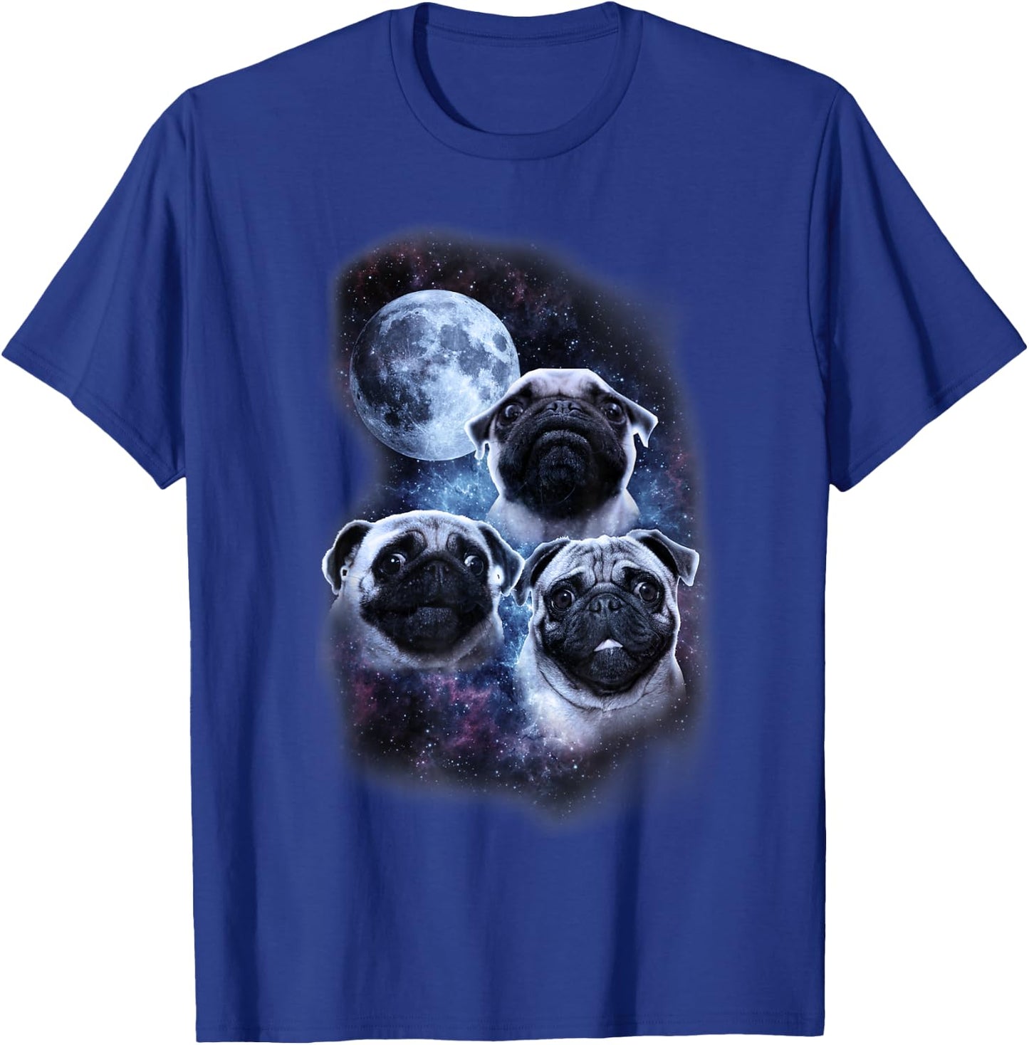 Cute pug design in space, full moon, stars, milky way T-Shirt - T-Shirt | Royal