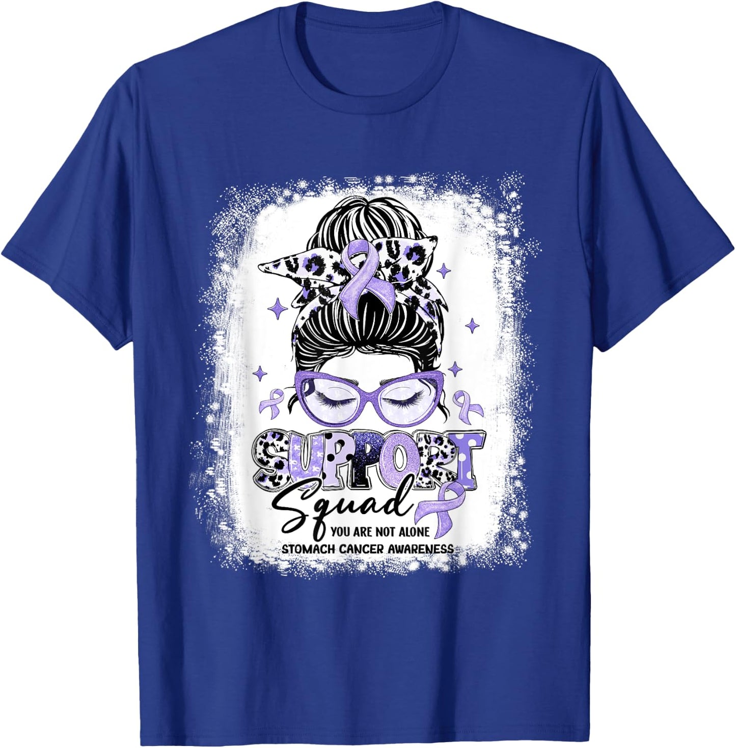 Support Squad Leopard Messy Bun Stomach Cancer Awareness T-Shirt - T-Shirt | Royal