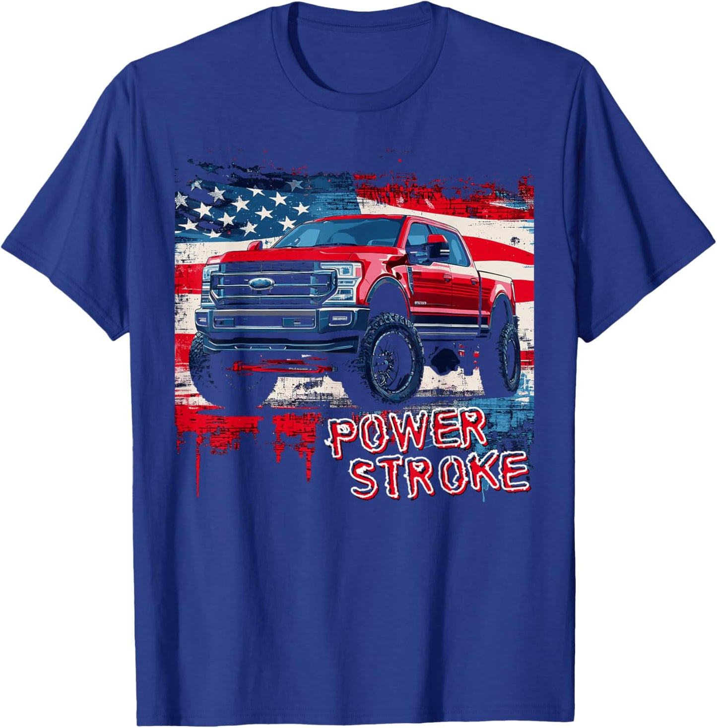 Powerstroke Patriotic Truck American Flag Diesel Truck T-Shirt - T-Shirt | Royal
