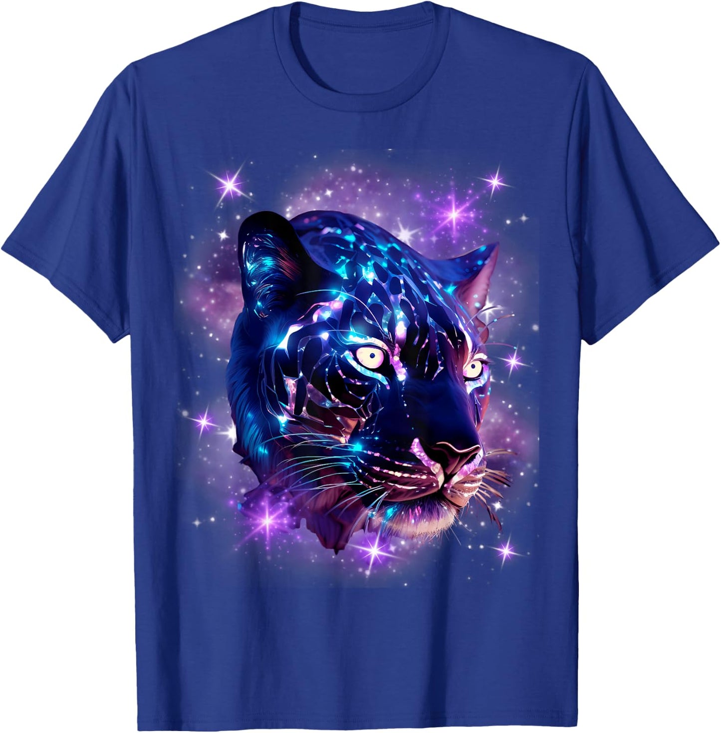 Cosmic Cheetah Leopard Tiger Purple Galaxy Stars Celestial T-Shirt - T-Shirt | Royal