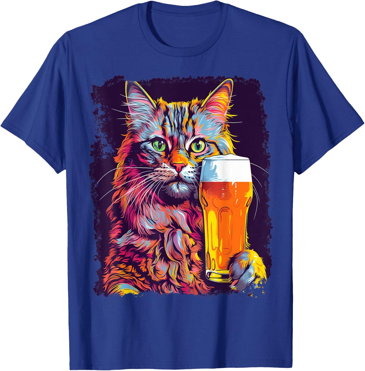 Noah&Friends Cat Drinking Beer -Adults Black Small Classic Fit U-Neck T-Shirt - T-Shirt | Royal