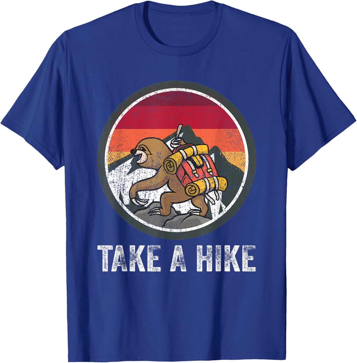 Take A Hike Retro Hiker Sloth Hiking Trekking Fun Kids Boys T-Shirt - T-Shirt | Royal