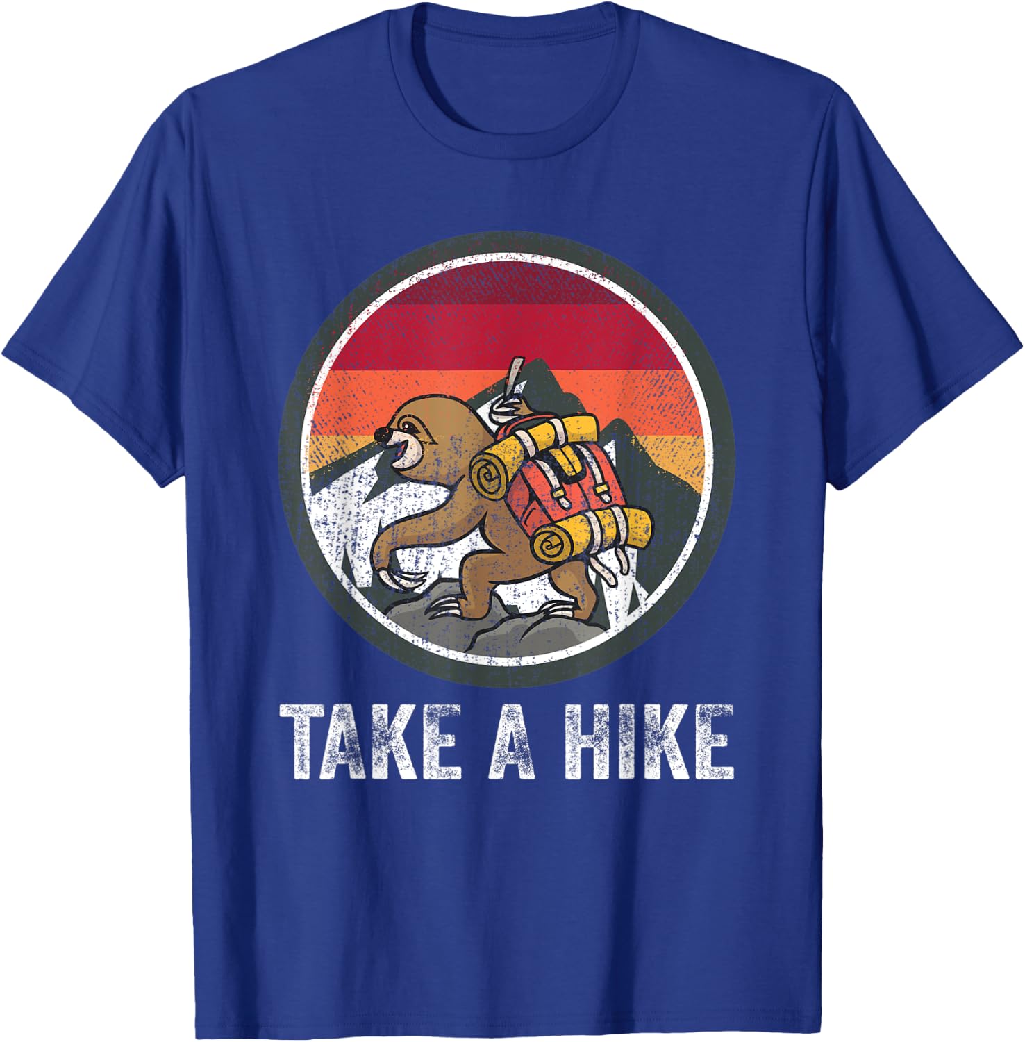 Take A Hike Retro Hiker Sloth Hiking Trekking Fun Kids Boys T-Shirt - T-Shirt | Royal