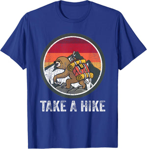 Take A Hike Retro Hiker Sloth Hiking Trekking Fun Kids Boys T-Shirt - T-Shirt | Royal