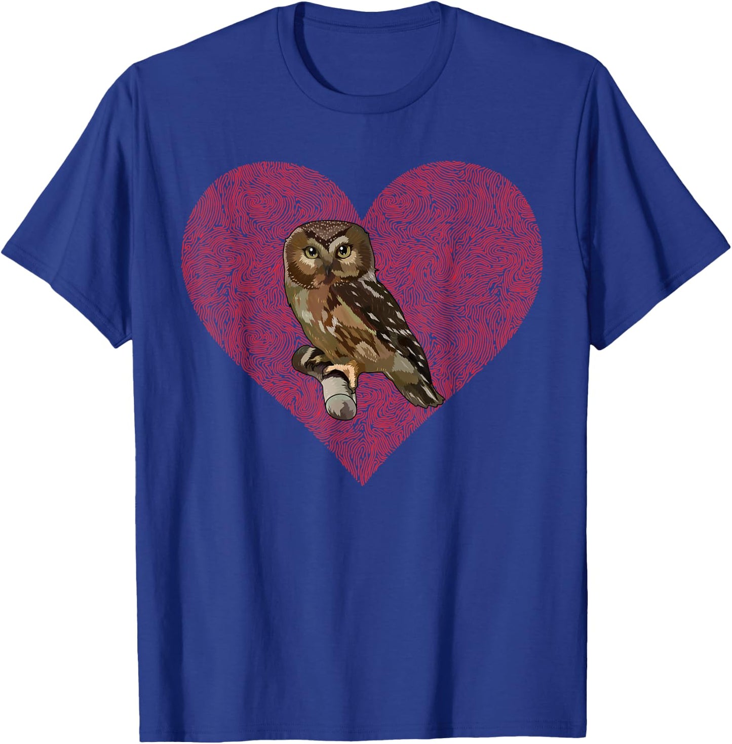 Northern Saw-whet Owl Valentines Day Bird Love Fingerprint T-Shirt - T-Shirt | Royal