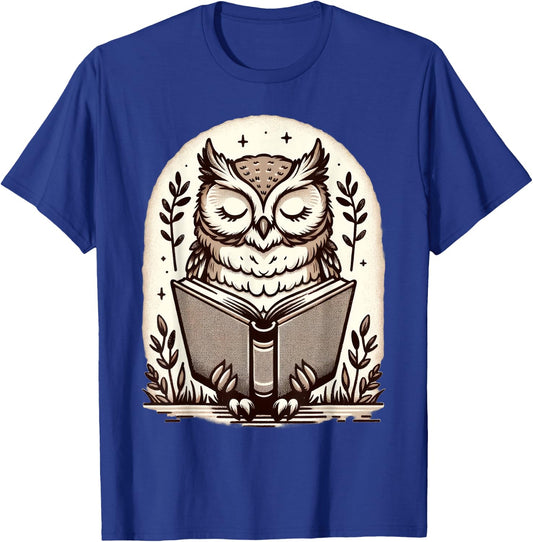 Cute Cottagecore Aesthetic Owl Reading Book T-Shirt - T-Shirt | Royal