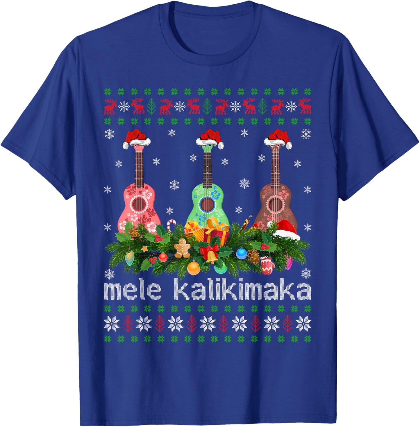 Mele Kalikimaka Ukulele Guitar Gift Ugly Ukulele Christmas T-Shirt - T-Shirt | Royal