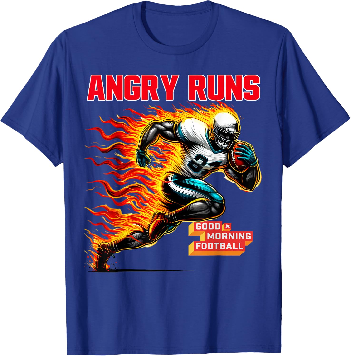 Angry Runs Good Morning Football Sport Lover Vintage Art T-Shirt - T-Shirt | Royal