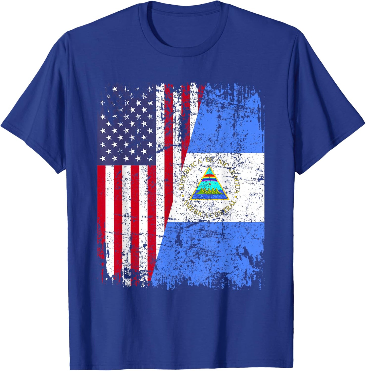 Nicaraguan Roots | Half American Flag | USA Nicaragua Flag T-Shirt - T-Shirt | Royal