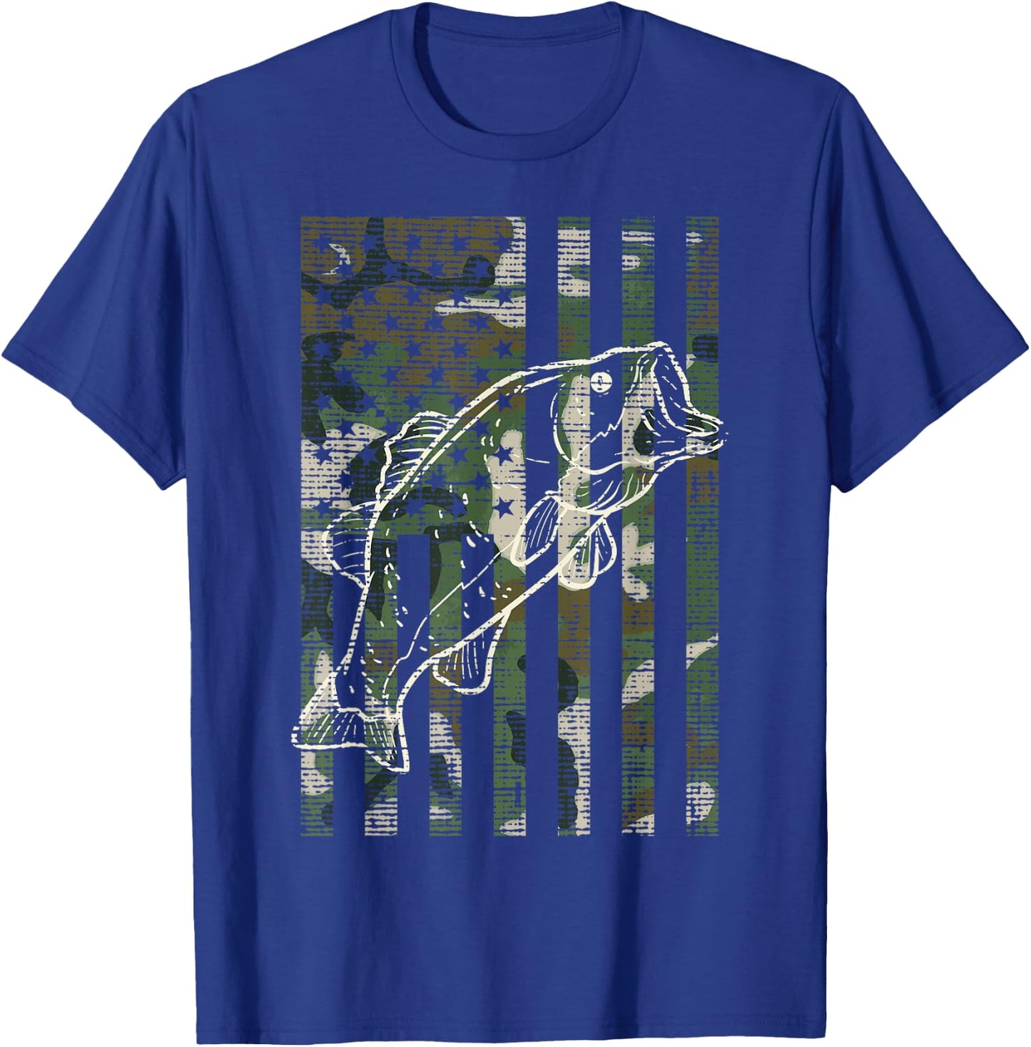 Fishing Camo US Flag Fish Bass Patriot Fisherman Dad Gift T-Shirt - T-Shirt | Royal