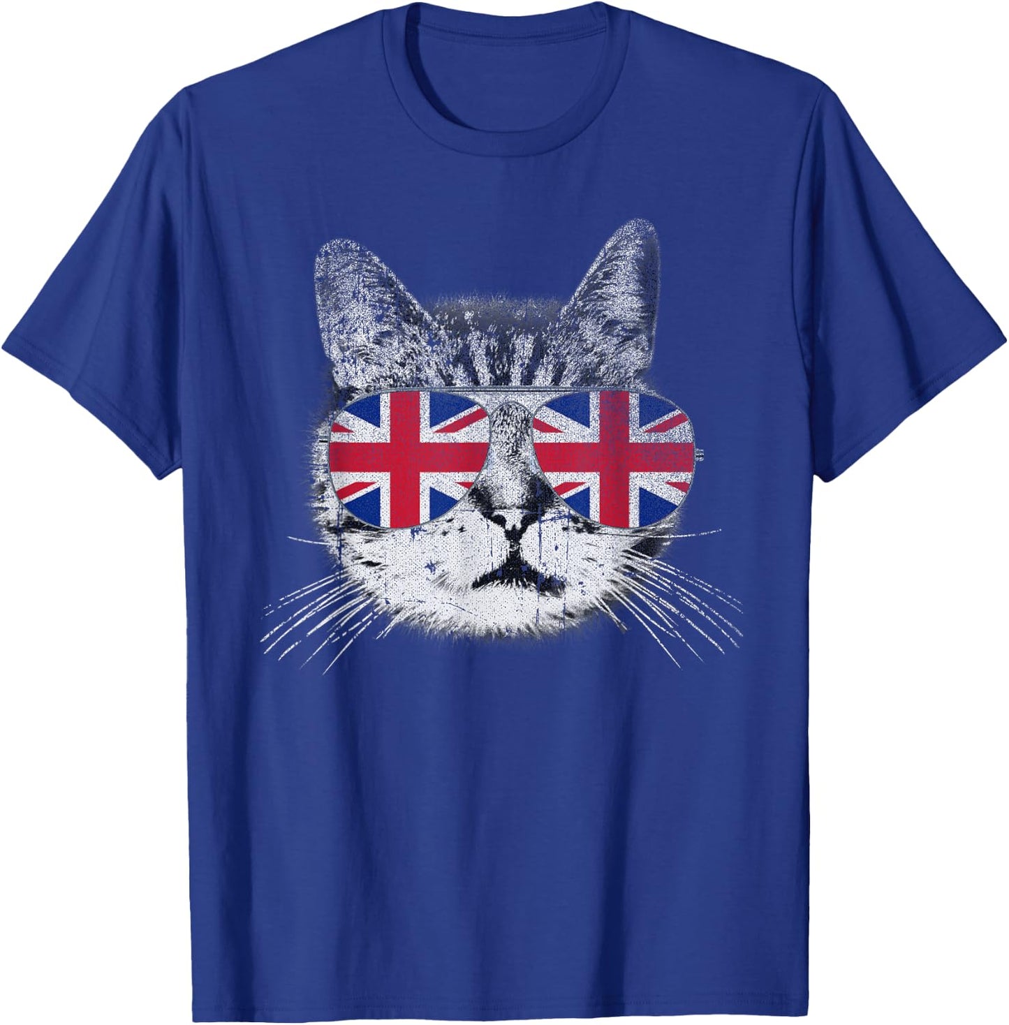 Cat Shirt Union Jack Flag Country Retro England British UK T-Shirt - T-Shirt | Royal
