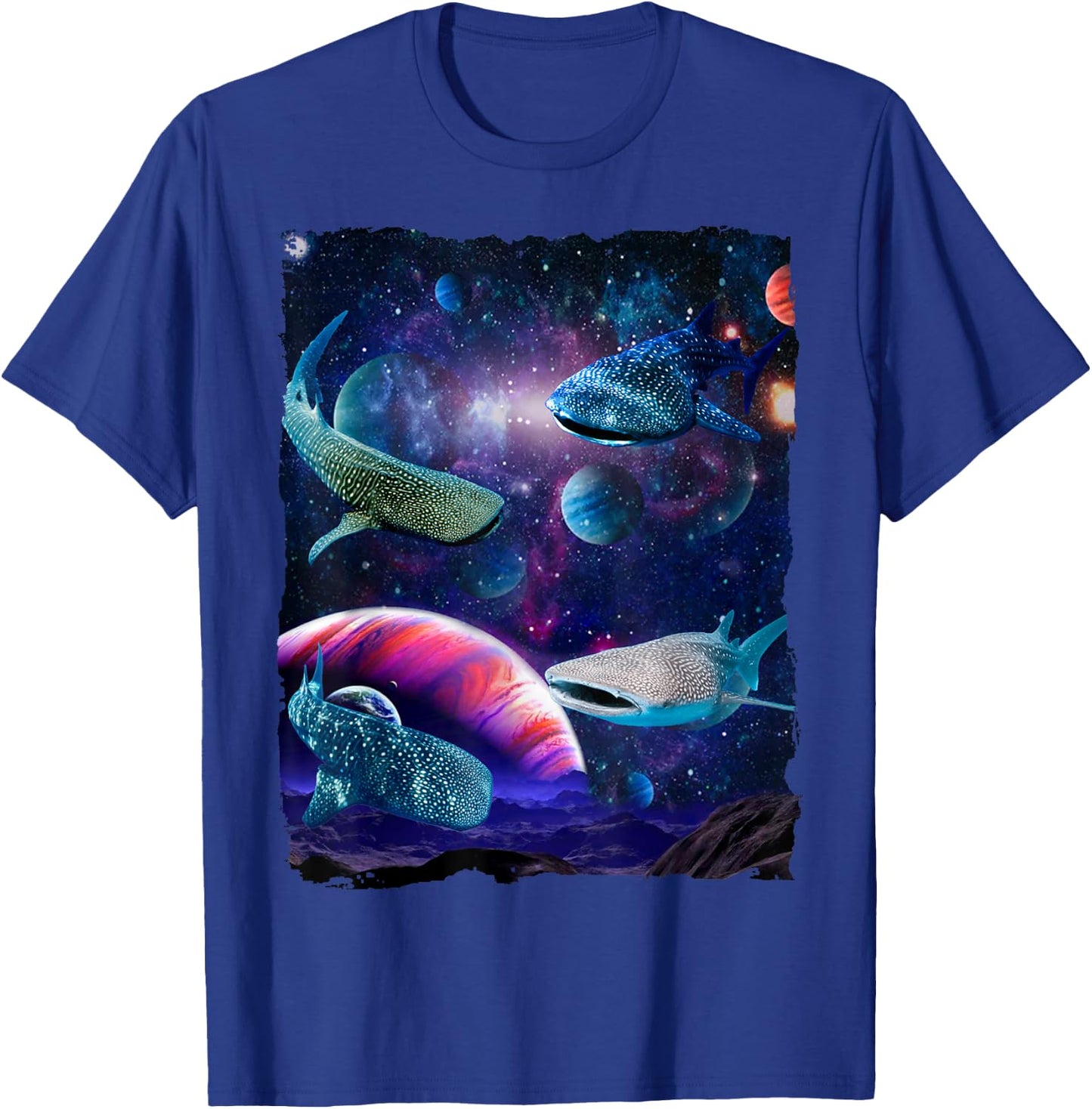 Sharks Universe Space Random Galaxy Fish water Whale Shark T-Shirt - T-Shirt | Royal