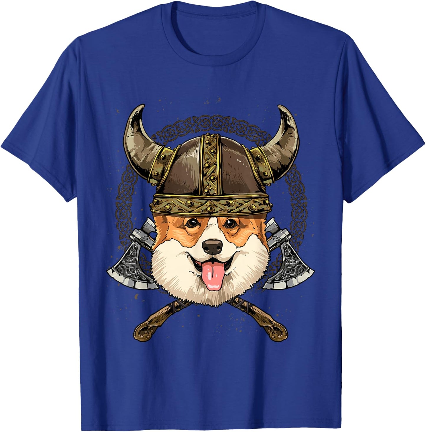 Viking Corgi Dog with Viking Helmet Mjolnir Axes T-Shirt - T-Shirt | Royal