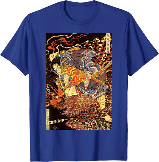 Japanese Vintage Artwork Samurai Against The Phoenix Art T-Shirt - T-Shirt | Royal