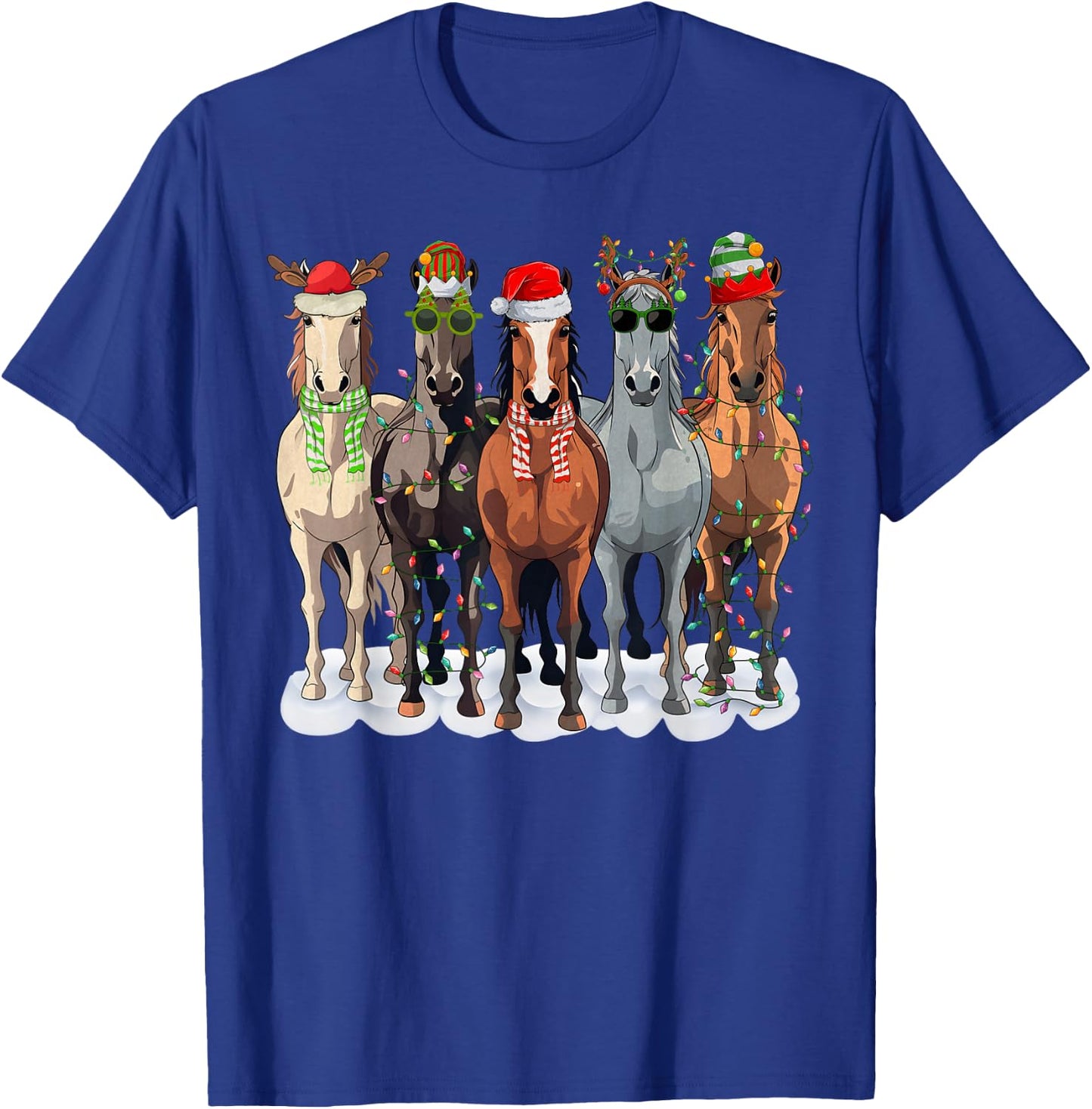 Merry Christmas Horse Western Santa Hat Xmas Lights Pajama T-Shirt - T-Shirt | Royal