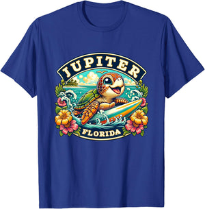 Jupiter Florida Cute Sea Turtle Surfing T-Shirt - T-Shirt | Royal